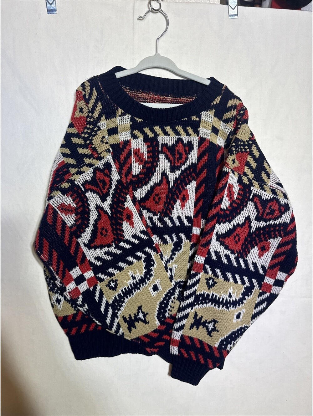 Vintage 80s 90s Coogi Style Abstract Geometric Knit Crewneck Sweater Womens S - Picture 2 of 3